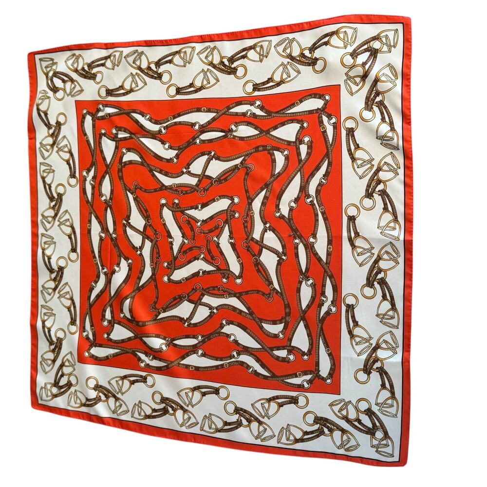 Kayser Vtg Made in Italy Red White Equestrian Themed Square Neck Scarf